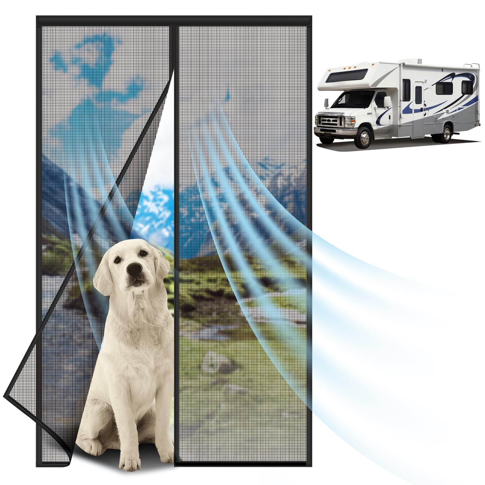 Magnetic RV Screen Door Curtain — 33 × 80 in · mesh