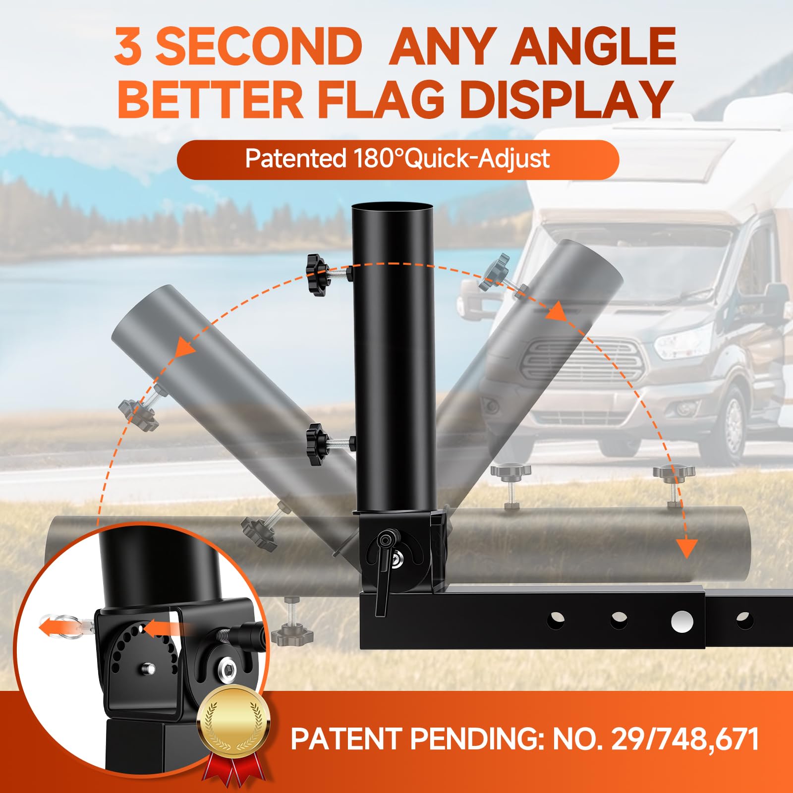 Adjustable Hitch & Bumper Pole Mount — Folding bracket · adjustable clearance — detail 2