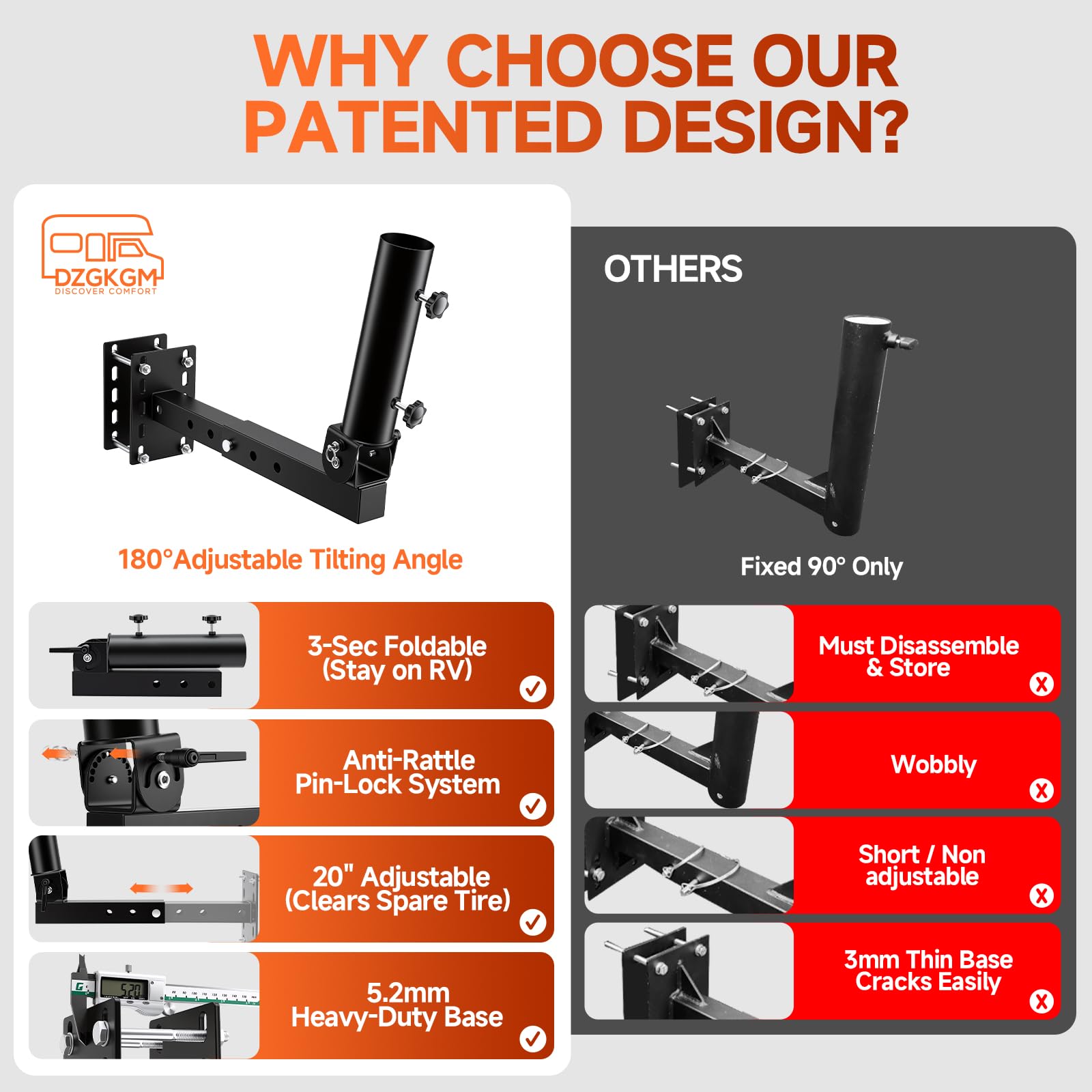 Adjustable Hitch & Bumper Pole Mount — Folding bracket · adjustable clearance — detail 3