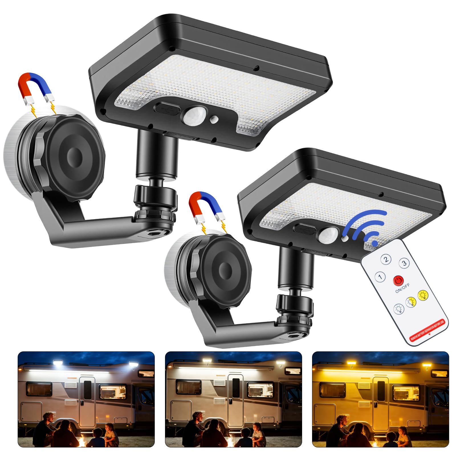 Dual-Charge Magnetic RV Lights — 2 pack · 3 light colors